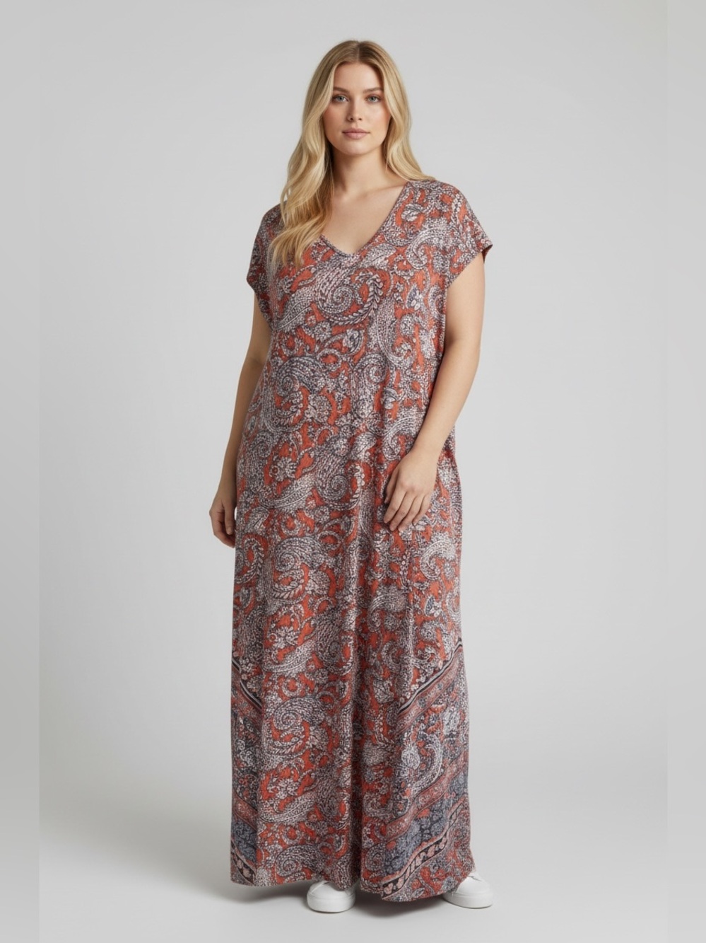 Pure Jill J Jill Placed Border Maxi Dress Paisley Floral Boho Earthy Cottage 2X